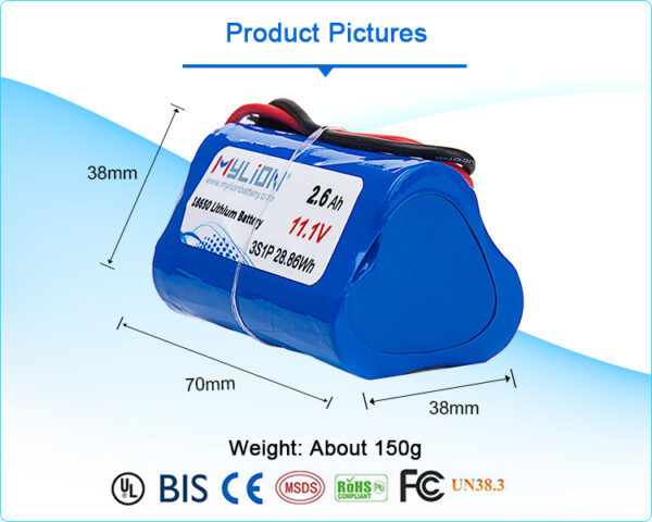 Mylion 11.1V/12V 2600mah Lithium Battery Triangle Shape