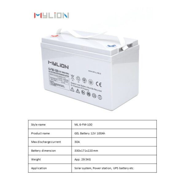 Mylion 12V 100Ah 1200Wh Lead Acid Battery AGM Battery GEL Solar Batteries For Solar Energy System - immagine 2